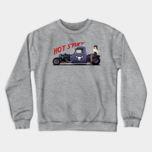 Cool Truck Rat Rod with Anime Girl Hot Stuff Crewneck Sweatshirt by CoolCarVideos